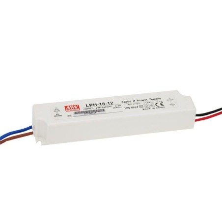 Pastovios įtampos LED maitinimo šaltinis. 18W, 12V, 140x30x20mm, IP67.