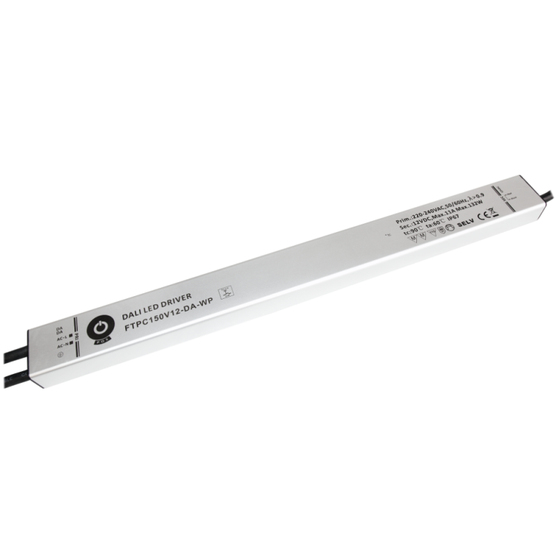 Pastovios įtampos LED maitinimo šaltinis. 132W, 12V, 408x37x21mm, IP67. Valdomas DALI.